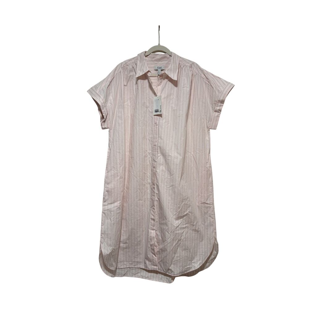 COS Pink Striped Short Sleeve Button Down Shirt Dress M - Picture 2 of 7